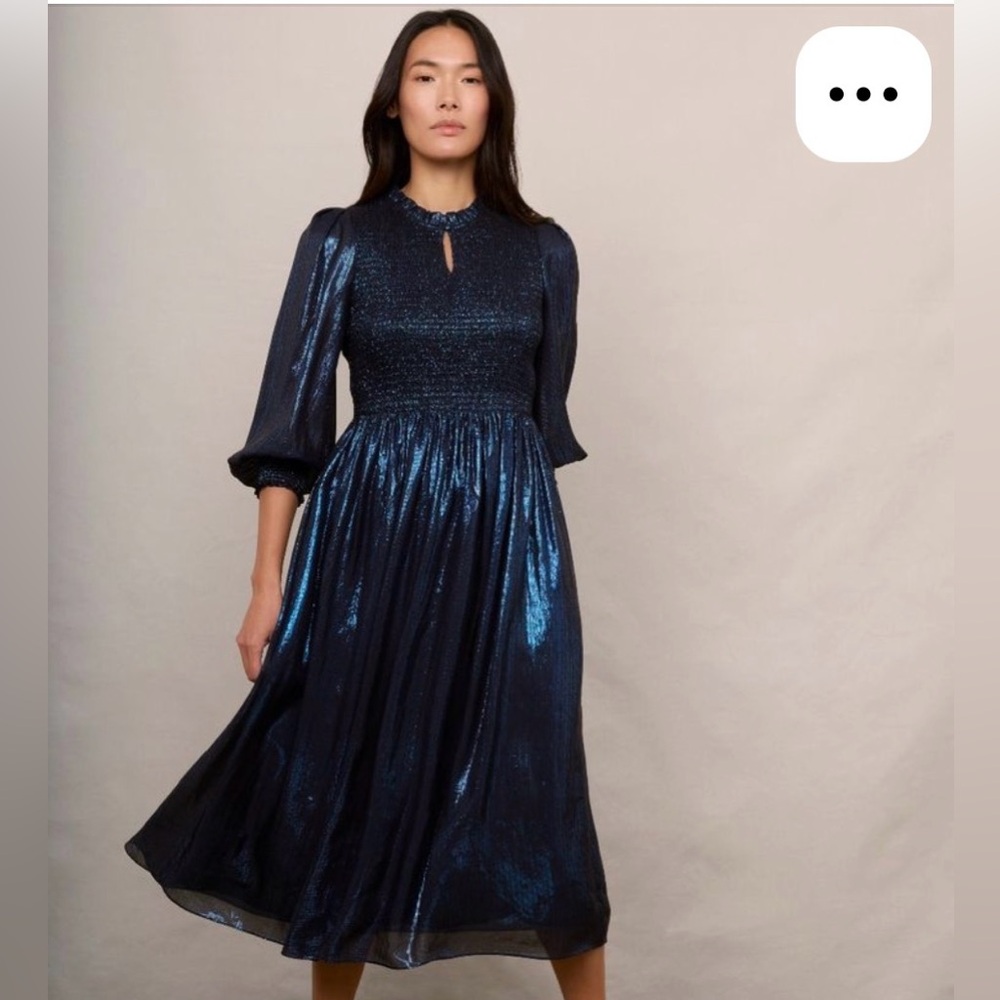 WYSE LONDON “ARI” BLUE SILK BLEND LAME DRESS SZ 5 / 12 (US) EUC $350